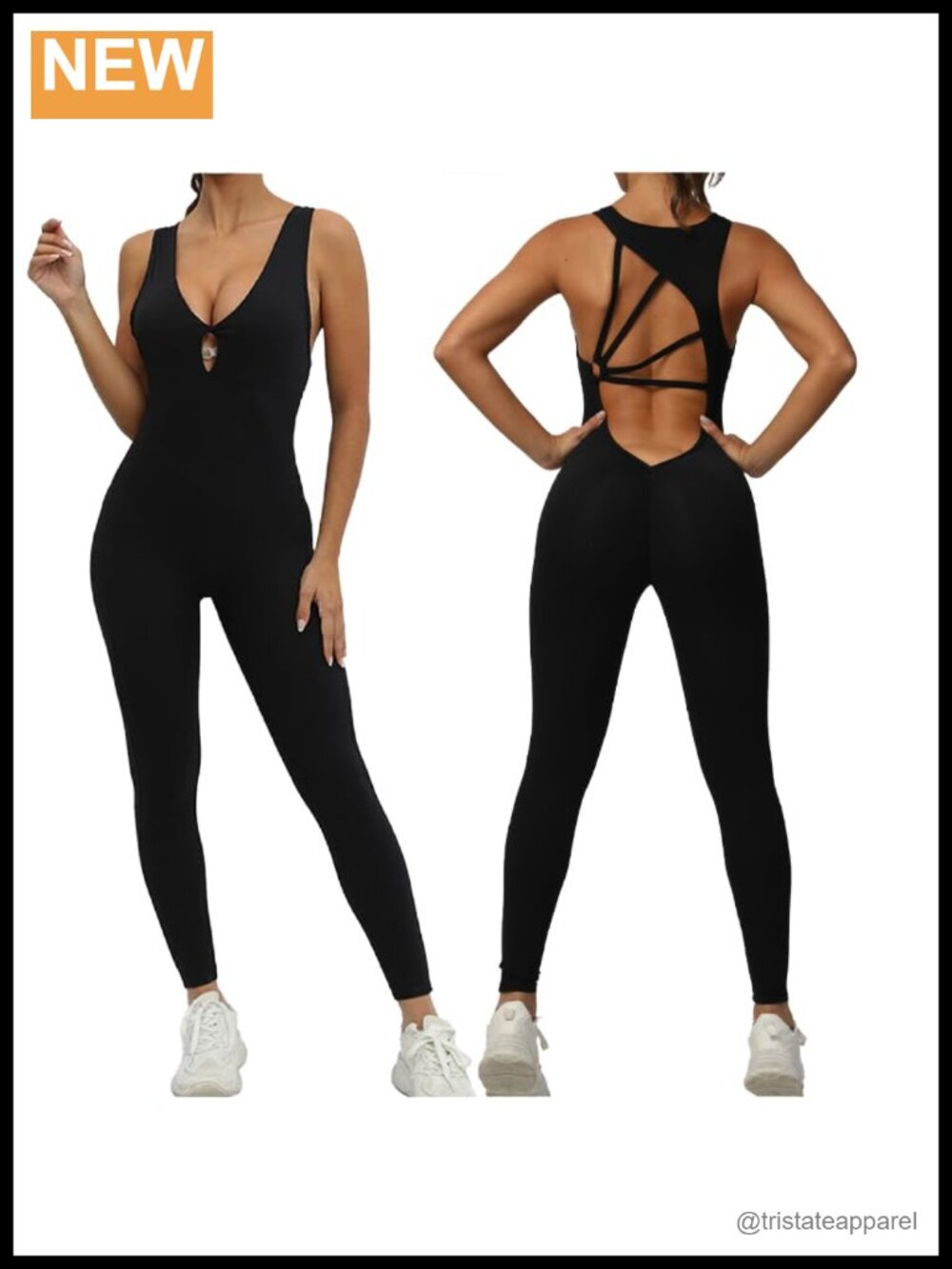 Women's V-Neck Workout Jumpsuit Tummy Control Backless Yoga Bodysuit